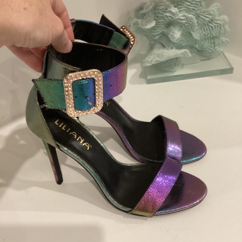 Liliana Heels Strappy Synth Leather Gorgeous Sandals Heels Crystal buckle 10 - Picture 2 of 13